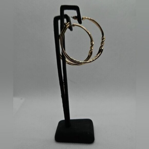 Double Hoop Twist Gold Tone Hoop Earrings - Picture 6 of 6
